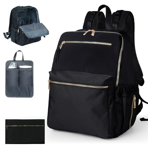 Diaper Bag Backpack, Nylon Baby Bag with 19 Pockets, Large Baby Diaper Bag for Boys Girls,Diaper Bag Insert,Changing Pad,Insulated Pockets,Stroller Straps,Black - color: Deep Black