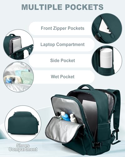 VECAVE 18x14x8 TSA-Approved Personal Item Backpack – Under Seat Carry-On Travel Bag for Women, Fits 15.6" Laptop, with Water Bottle & Shoe Pouch, Airline Travel Backpack Flight approved Blue - color: H2-blue, size: Large