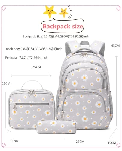 3Pcs Flower Daisy Backpack for Girls with Lunch Box Kids School Bag - color: 3pcs-pink