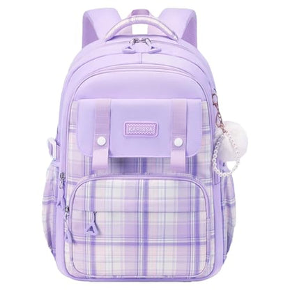 Cute College Laptop Backpack for Women Large Capacity Preppy Aesthetic Computer Bag Kawaii Pink Daypack with Pendant (Purple) - color: Purple