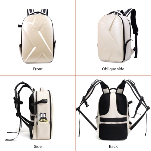Camera Backpack Hard Shell Imitation Carbon Fiber DSLR, Waterproof Shockproof w/15.6" Lap Comp for Photo, Travelers & Daily. - color: Beige