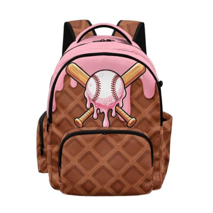 Suobstales Baseball Ice Cream Drip Print Kids Backpack for Girls Boys, Large Capacity Lightweight Bookbag Students School Bag Rucksack Travel Daypack for Kindergarten Preschool Elementary - color: Baseball Ice Cream Drip 4