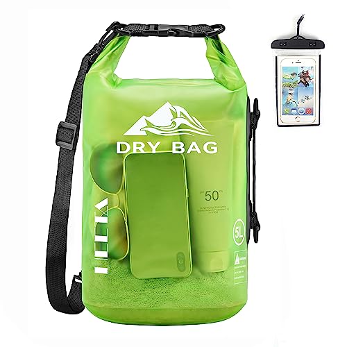 HEETA Dry Bag Waterproof for Women Men, 5L/10L/20L/30L/40L Roll Top Lightweight Dry Storage Bag Backpack with Phone Case for Travel Swimming Boating Kayaking Paddle Board Camping Beach Accessories - color: Lemon Green, size: 5L