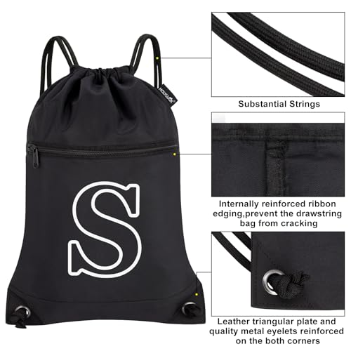 HOLYLUCK Drawstring Bags Initial Backpack Sackpack Cinch Bags for Sports, Gym, Travel, Beach (Black-S) - color: Black-s