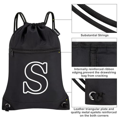 HOLYLUCK Drawstring Bags Initial Backpack Sackpack Cinch Bags for Sports, Gym, Travel, Beach (Black-S) - color: Black-s