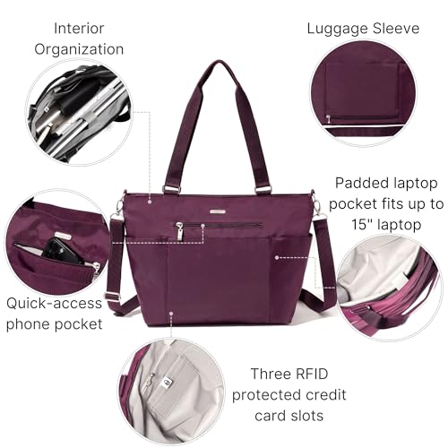 Baggallini Essential Laptop Tote - Work Tote Bag with Laptop Sleeve - Lightweight Travel Crossbody Shoulder Bag for Women - color: Mulberry