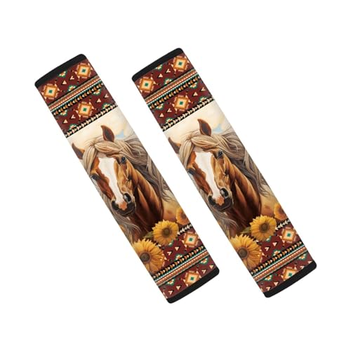 Forchrinse Native American Navajo Sunflower Horse Car Seat Belt Cover,2-Pack Soft Car Safety Seat Belt Strap Shoulder Pad for Adults and Children - color: Native Navajo Sunflower Horse