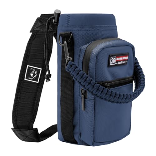 NATURE PIONEOR Water Bottle Holder with Adjustable Strap - 26/32/36/40/46/64oz Insulated Water Bottle Sling Carrier with Paracord Handle & 2 Pockets, Outdoor Sports, Hiking, Camping, Gym - color: Navy, size: 18-26oz