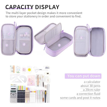 CICIMELON Durable Pen Pencil Case Big Storage Pen Pouch Bag for School Supplies Office College Teen Girls Adults, Purple - color: purple