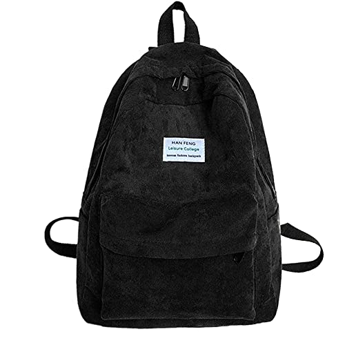 Corduroy Backpack, Travel Casual Rucksack Daypack Capacity Book Bag Laptop Bag for Women Men, Black - color: A-black 1