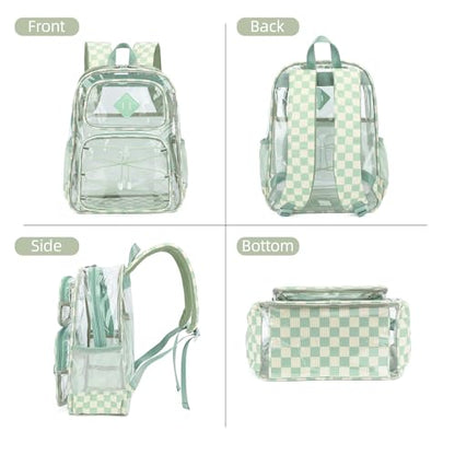 Clear Backpacks for Girls Women, Heavy Duty PVC Transparent Back Pack See Through Boys Kids Clear Bookbags for School Checkered Green - color: Checkered Green