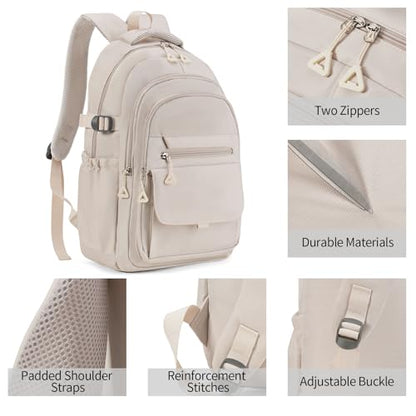 GAEKEAO Travel Backpack for Women Men,15.6 Inch Laptop Backpack Lightweight Casual Daypack Cute Bookbags for Work College Beige - color: A01 Beige