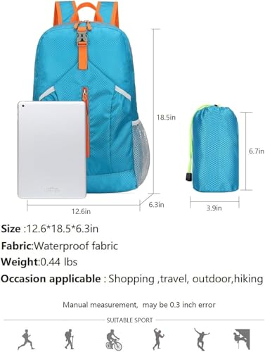 levayhill 25L Foldable Hiking Backpack,Small Packable Daypack, Blue | Lightweight Collapsible Bag,Water Repellent Travel Basic-Daypack,Men Women Camping Cycling Rucksack Outdoor Back Pack - color: Blue