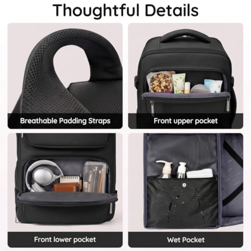 Taygeer Mochila De Viaje Para Hombre, TSA Travel Laptop Backpack for Men | Carry on Bag, Fits 15.6 Inch Laptop, Shoe Pouch, Water Bottle Pocket, Travel Gift for Men Business Work Black - color: Black