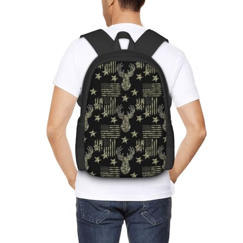 Ergonomic Padded Backpack Camouflage Hunting Deer Camo American Flag, Anti Theft Spacious Travel Daypack Sturdy Polyester Bag for Commute Gym Outdoor Leisure Use - color: Design (215)
