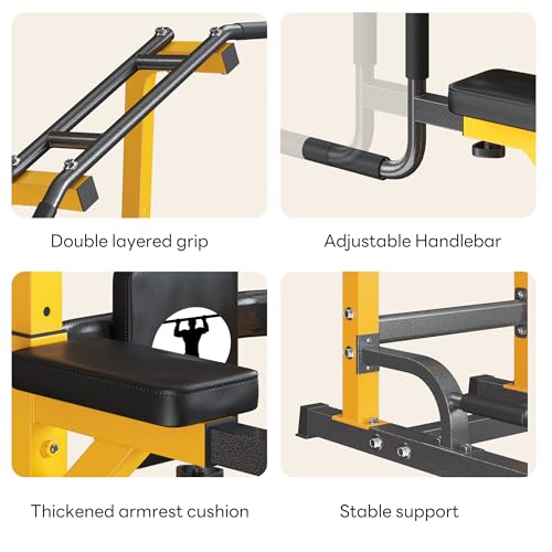 SogesPower Power Tower Pull Up Dip Stand Multi-Function Adjustable Height Workout Equipment Dip Station Fitness Strength Training for Home Gym 330LBS - color: Yellow