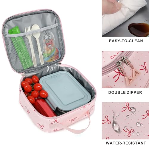 Phaoullzon Teen Girls School Backpack with Lunch Box for Boys, College Aesthetic Laptop Bookbag for Women - color: Pink Bow