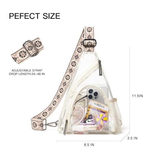 Clear Bag for Stadium Events 12x12x6 Stadium Bag Crossbody Purses Clear Sling Backpack for Concerts Football Games Travel - color: Beige
