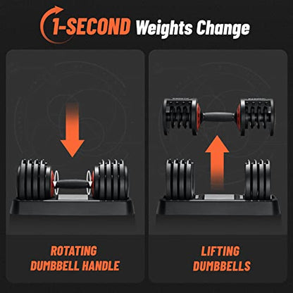 25/55 lbs Pair Adjustable Dumbbell Set, Adjust Dumbbell Weight for Exercises Pair Dumbbells for Men and Women in Home - color: 55lbs-Black-1pc
