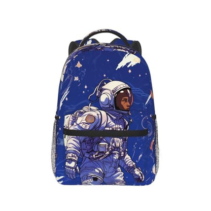 Black astronaut on blue Travel Backpack for Men & Women 15.6 inch Laptop Backpack Waterproof Work Back Pack - color: Black Astronaut on Blue