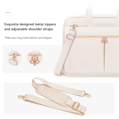 Ferkurn Laptop Bag Case Women Men Computer Bag Compatible with MacBook/HP/LG/Dell, Shoulder Strap Slim Carrying Messenger Briefcase, Beige, 17-17.3 Inch - color: Beige, size: 17-17.3 inch