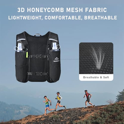 Running Vest for Women Men, 5L Hydration Vest with Dual 500ml Soft Flask, Lightweight Water Backpack, Adjustable Chest Straps Running Hydration Backpack for Running Cycling Hiking - color: Black