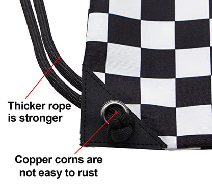 HOLYLUCK Drawstring Backpack Bag Sport Gym Sackpack - color: Black and White Grid