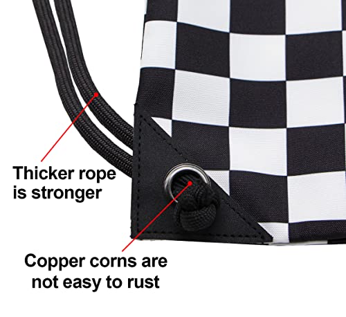 HOLYLUCK Drawstring Backpack Bag Sport Gym Sackpack - color: Black and White Grid