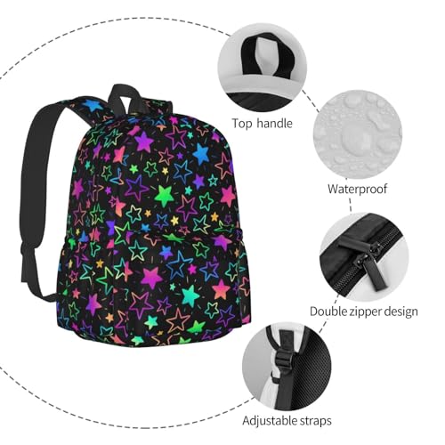 cfpolar 17 Inch Backpack Bright Neon Stars Laptop Bag Shoulder Bag School Bookbag Casual Daypack For Boys Girls - color: A4-bright Neon Stars1