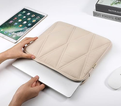 Voova Puffy Laptop Sleeve Case 14 15 Inch Compatible with MacBook Air 15 M2/M3/M4 2022-2025, MacBook Pro 15, Hp chromebook 14, Cute Computer Cover Bag with Accessories Pouch, Apricot - color: Apricot, size: 14-15 Inch