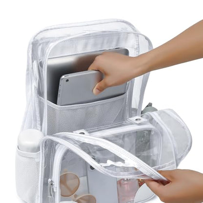 Fuyicat Clear Backpack Heavy Duty PVC Transparent Girls Kids School Backpacks Stadium Approved See Through College Bookbag for Women (White) - color: White