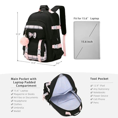 Hey Yoo Cute School Backpack for Girls Backpack for School Bag Bookbag Teen Girl Backpacks for Girls Teens (Black) - color: Black