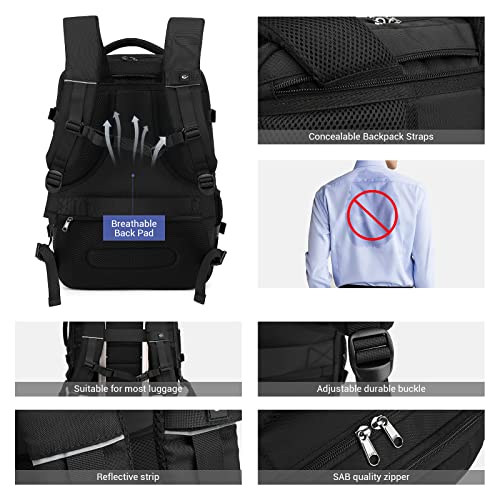 MOLNIA 50L Expandable Travel Backpack for Men Women, Carry On Backpack Airline Approved, Suitcase Backpack with Packing Cubes, Water Resistant Luggage Backpack Daypack Weekender Bag, Black - color: Black With Packing Cubes, size: X-Large
