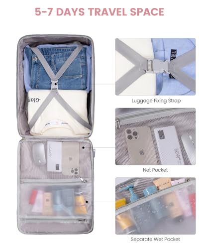 LOVEVOOK 50L Travel Backpack for Women & Men, Airline Approved Carry On Luggage with 3 Packing Cubes, TSA Overnight Bags, Waterproof Personal Item Bag, Weekender Essentials Backpacks fits 17" Laptop - color: Pink-light Grey-grey, size: X-Large