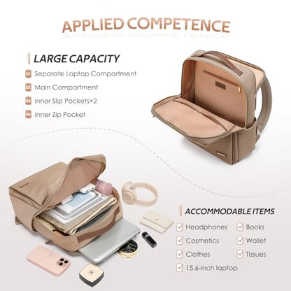 GOLF SUPAGS Travel Laptop Backpack for Women Airline Approved for Work College Travel Multi-Functional Casual Daypack Teacher Nurse Bags Fits 15.6 Inch Notebook (Champagne) - color: Champagne