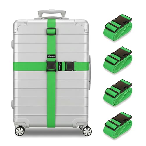 Luggage Straps for Suitcases, Adjustable Travel Suitcase Belts with Buckle Closure, Designed for Carry-On and Checked Luggage, Reusable Travel Accessory, Green - Pack of 4 - color: Green, size: Pack of 4