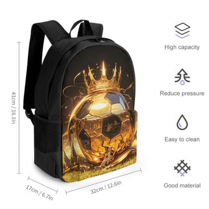 Soccer Crown King Backpack, Durable Polyester Daypack with Laptop Compartment, Reinforced Bottom, Adjustable Shoulder Straps And Multi Pockets for Travel And Daily Use - color: Soccer Crown King