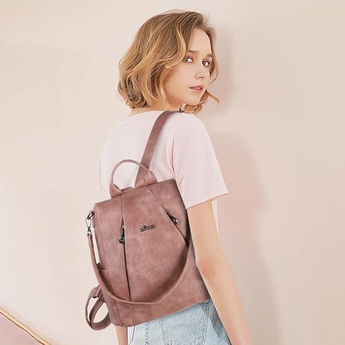 ZOCAI Backpack Purse for Women Medium Anti-Theft Backpacks Purses Design Leather Shoulder Bags with Removable Strap - color: Pink