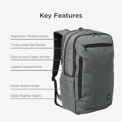 TravisMathew Duration Backpack with Laptop Sleeve, Water-Resistant Bag for Work, Travel & Hiking, Graphite Heather - color: Graphite Heather