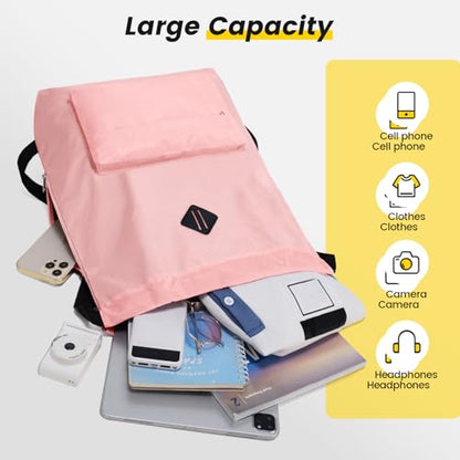 Vorspack Drawstring Backpack Water Resistant String Bag Sports Gym Sack with Side Pocket for Men Women - color: Pink
