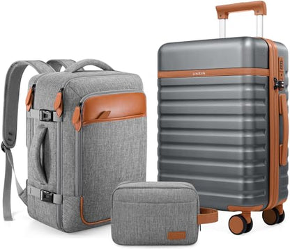 UKEIN Luggage Sets 3 Piece, Carry On Luggage 20In With Spinner Wheels,PC Hardside Suitcase Set with TSA Lock,Durable Carry On Suitcase With Travel Backpack for Men (Grey, 3 piece set (20inch)) - color: Grey, size: 3 piece set (20inch)