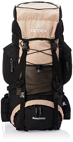TETON 55L Scout Internal Frame Backpack for Hiking, Camping, Backpacking, Rain Cover Included - color: Tan, size: 55L