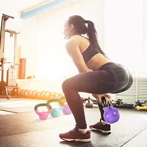 Yes4All Kettlebell, Vinyl Coated Kettlebell Cast Iron Sets with Stable Flat Bottom for Full Body Workout, Push up, Grip Strength Training & Weights Exercises - color: Multicolor, style: 5 - 15lb