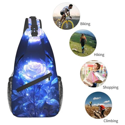 Glowing Blue Rose Outdoor Crossbody Shoulder Bag For Unisex Young Adult Hiking Bicycling - color: 13