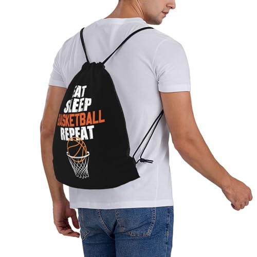 Eat Sleep Basketball Repeat Unisex Drawstring Backpack Bag Sport Gym Travel Swim Sackpack - color: Eat Sleep Basketball Repeat2