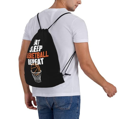 Eat Sleep Basketball Repeat Unisex Drawstring Backpack Bag Sport Gym Travel Swim Sackpack - color: Eat Sleep Basketball Repeat2