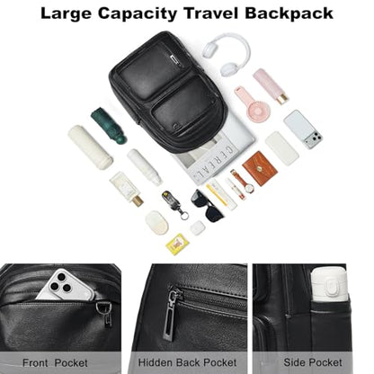 LATMAP Vegan Leather Backpack 17Inch Laptop Backpack for Women Travel Black | TSA-friendly, with luggage strap & pickpocket-proof, large capacity, laptop compartment, water-resistant, easy to wipe clean - color: Black