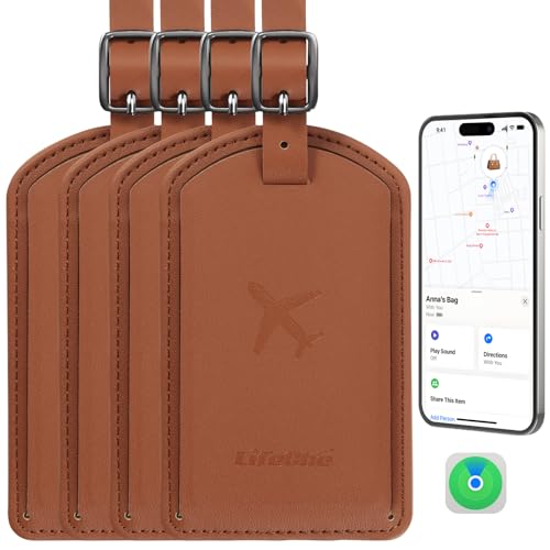 Luggage Tags Built-in Anti-Loss Tracker, Luxury Leather Luggage Tags for Suitcase, Travel Bags, Backpacks, Travel Organizer for Lost Baggage Prevention (Brown*4 Pack) - color: Brown*4 Pack
