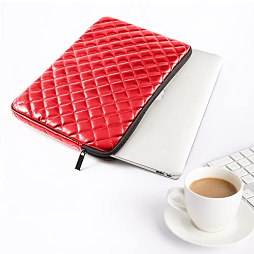 Puffy Laptop Sleeve 11 12 13 13.3 14 15 15.6 inch Case Protective Bag Quilted PU Leather Lined Padded - color: Red Quilted, size: 11-12 Inch