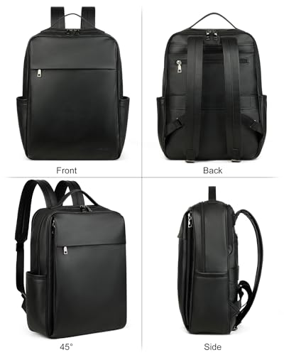 MASINTOR 15.6 inch PU Leather Laptop Backpack Purse for Women, Large College Casual Backpack Travel Bag Black - color: Black